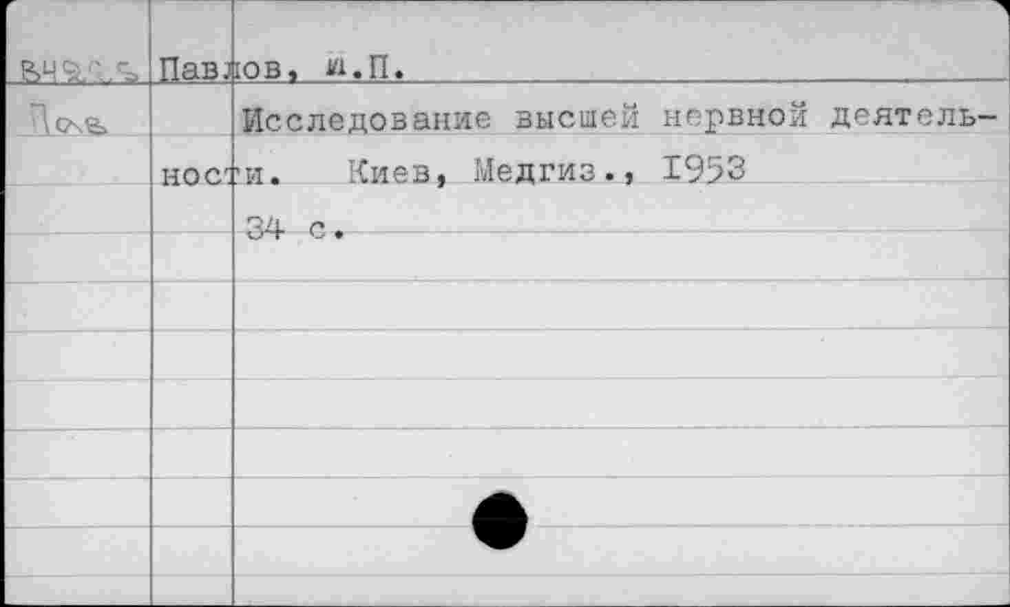 ﻿р>ч<ал.^	Павз	юв, Щ.П,
		Исследование высшей нервной деятель-
	нос:	>и. Киев, Медгиз.» 1953
		ЗД. с .
		
		
		
		
		
		— •
		
		